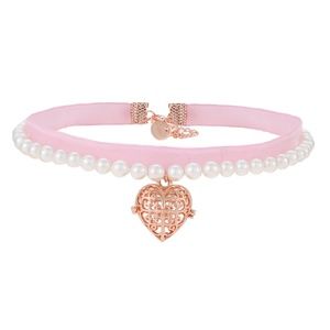 Heart Pink Ribbon Pearl Choker